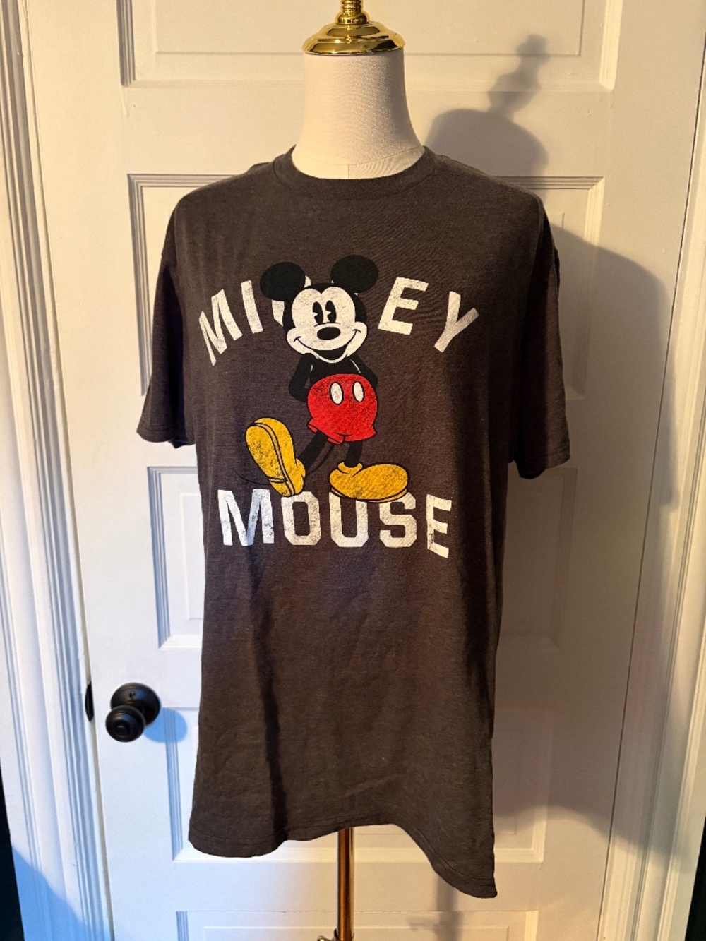 Disney Mickey Mouse Vintage-Style Graphic Tee Sz L Heathered Grey